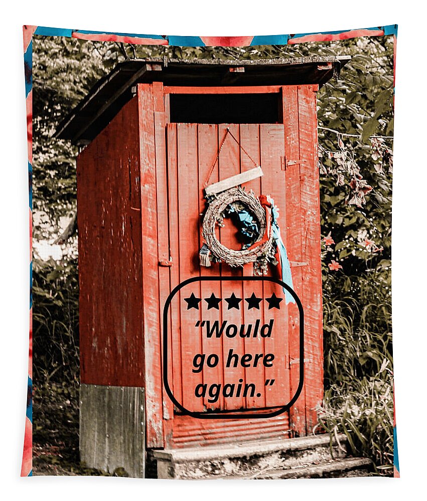5 Star Rated Rustic Outhouse with Wreath - Tapestry