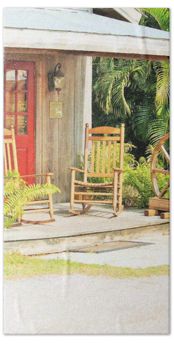 Rustic Porch with Red Door - Bath Towel
