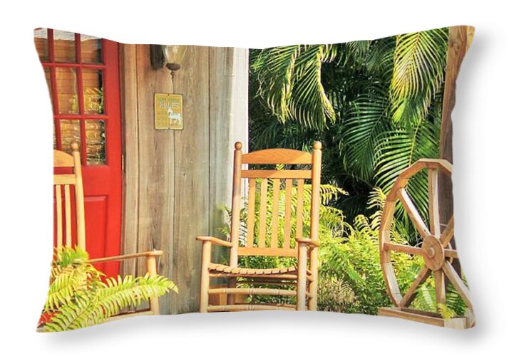 Rustic Porch with Red Door - Throw Pillow