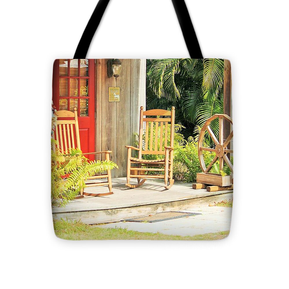 Rustic Porch with Red Door - Tote Bag