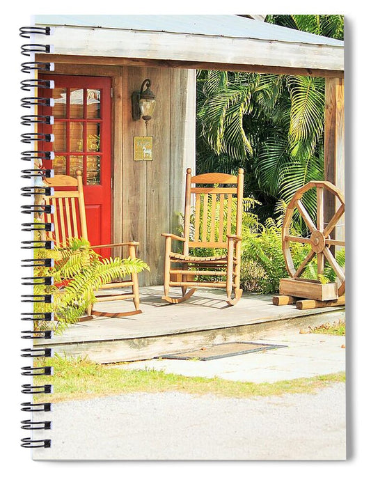 Rustic Porch with Red Door - Spiral Notebook