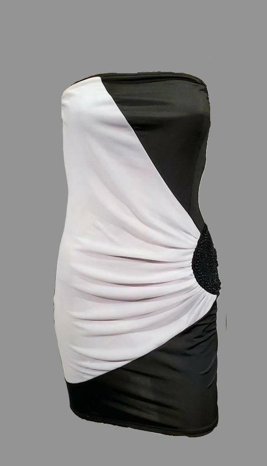 Wet Seal Little Black & White Strapless Dress with Beaded Embellishment - size S