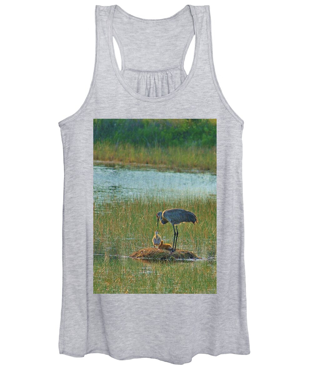Sandhill Crane and Chicks in Malabar, Florida - Women's Tank Top