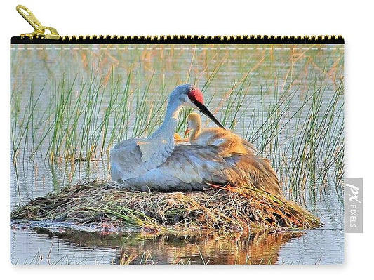 Sandhill Crane with Chicks Malabar Florida - Zip Pouch