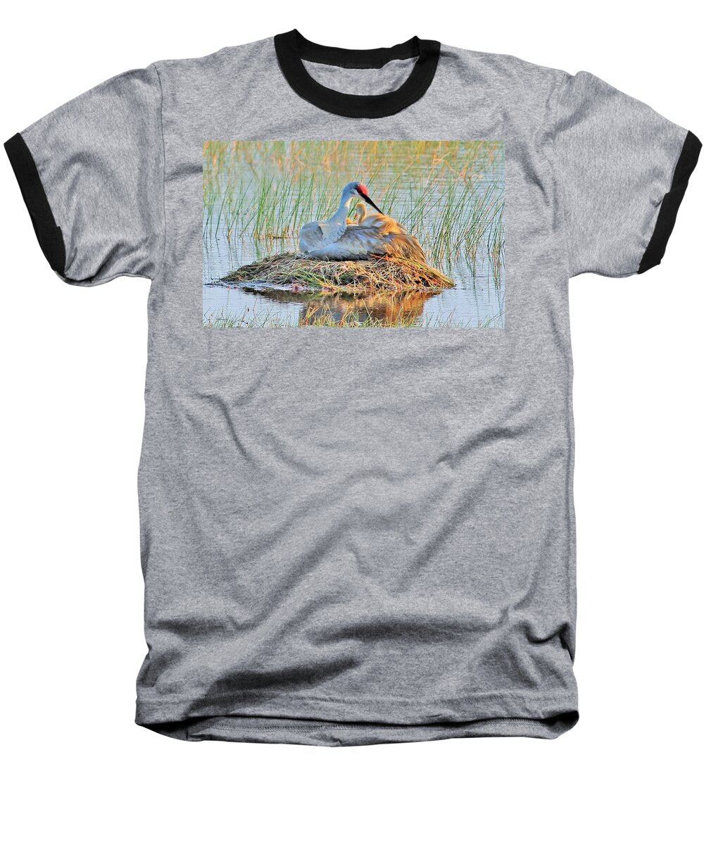 Sandhill Crane with Chicks Malabar Florida Baseball T-Shirt