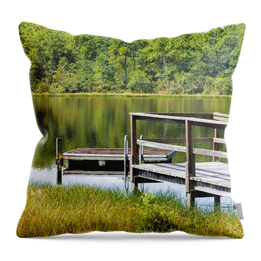 Serene Florida Lakeside Dock - Throw Pillow