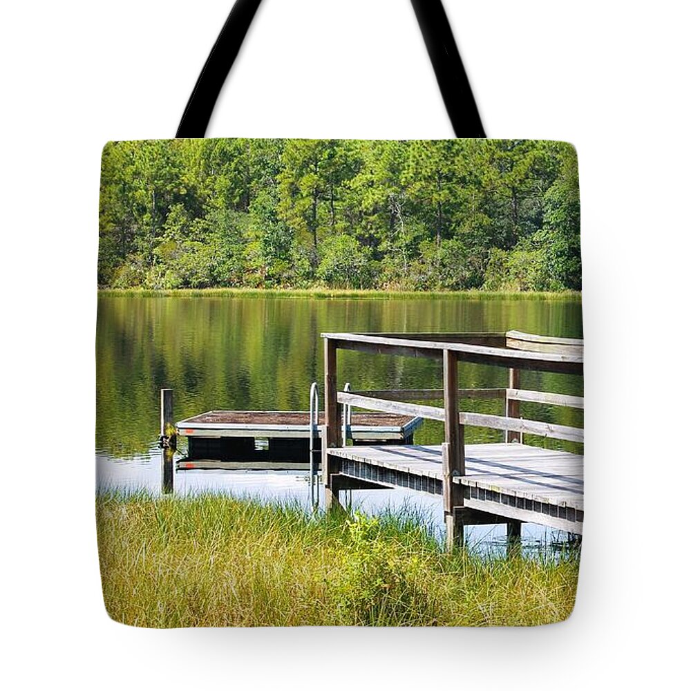 Serene Florida Lakeside Dock - Tote Bag