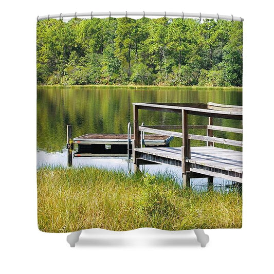 Serene Florida Lakeside Dock - Shower Curtain