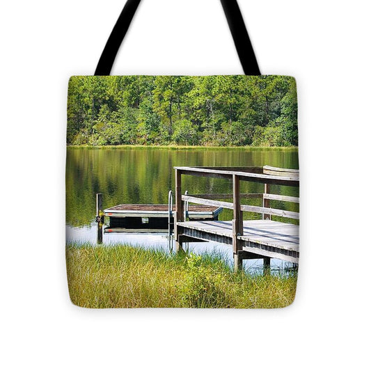 Serene Florida Lakeside Dock - Tote Bag