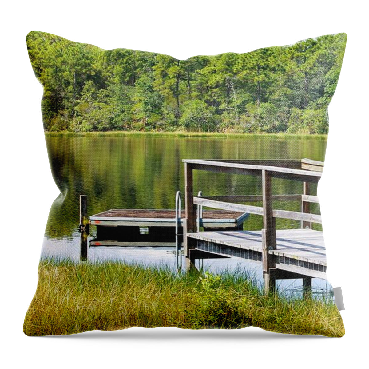 Serene Florida Lakeside Dock - Throw Pillow