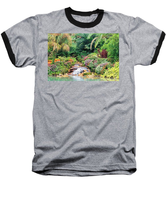 Serene Tropical Garden and Waterfall in Orlando, Florida - Baseball T-Shirt