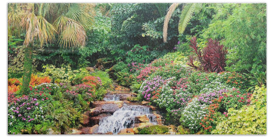 Serene Tropical Garden and Waterfall in Orlando, Florida - Bath Towel