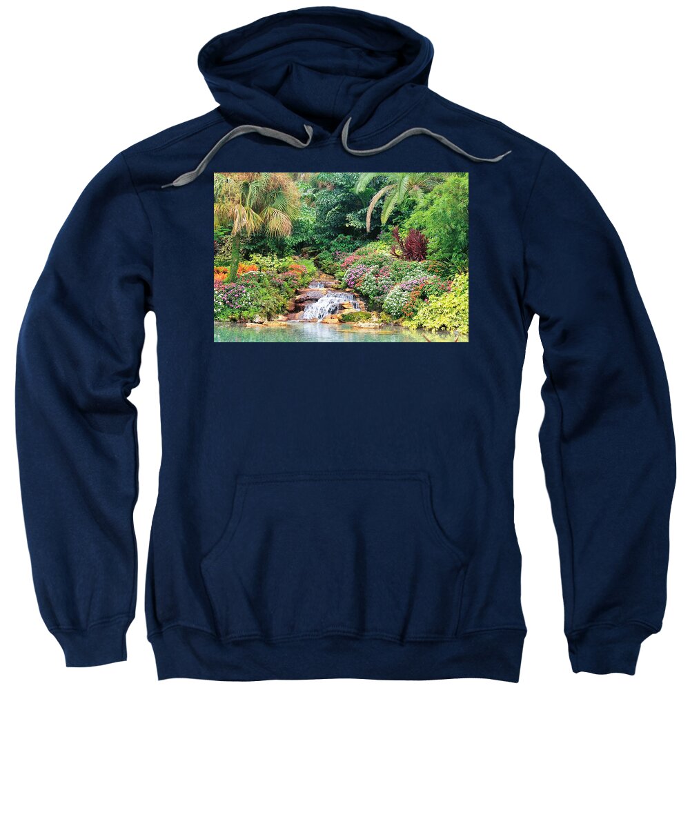 Serene Tropical Garden and Waterfall in Orlando Florida Sweatshirt