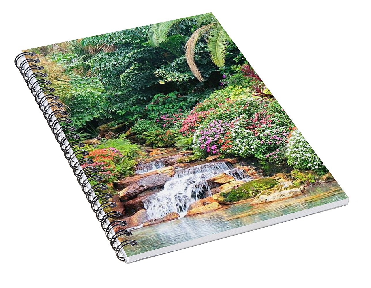 Serene Tropical Garden and Waterfall in Orlando Florida Spiral Notebook