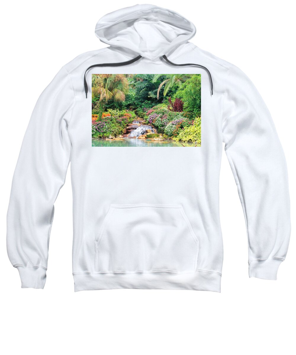 Serene Tropical Garden and Waterfall in Orlando Florida Sweatshirt