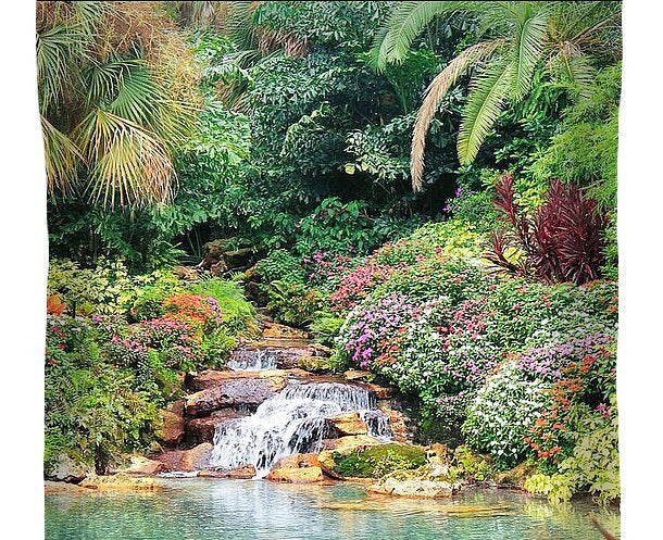 Serene Tropical Garden and Waterfall in Orlando Florida Duvet Cover