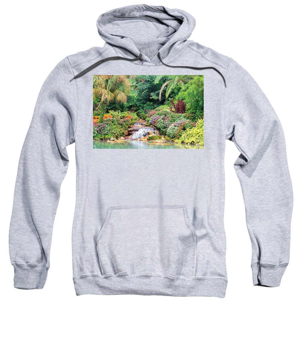 Serene Tropical Garden and Waterfall in Orlando Florida Sweatshirt
