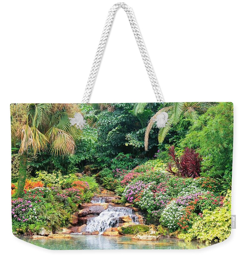 Serene Tropical Garden and Waterfall in Orlando, Florida - Weekender Tote Bag