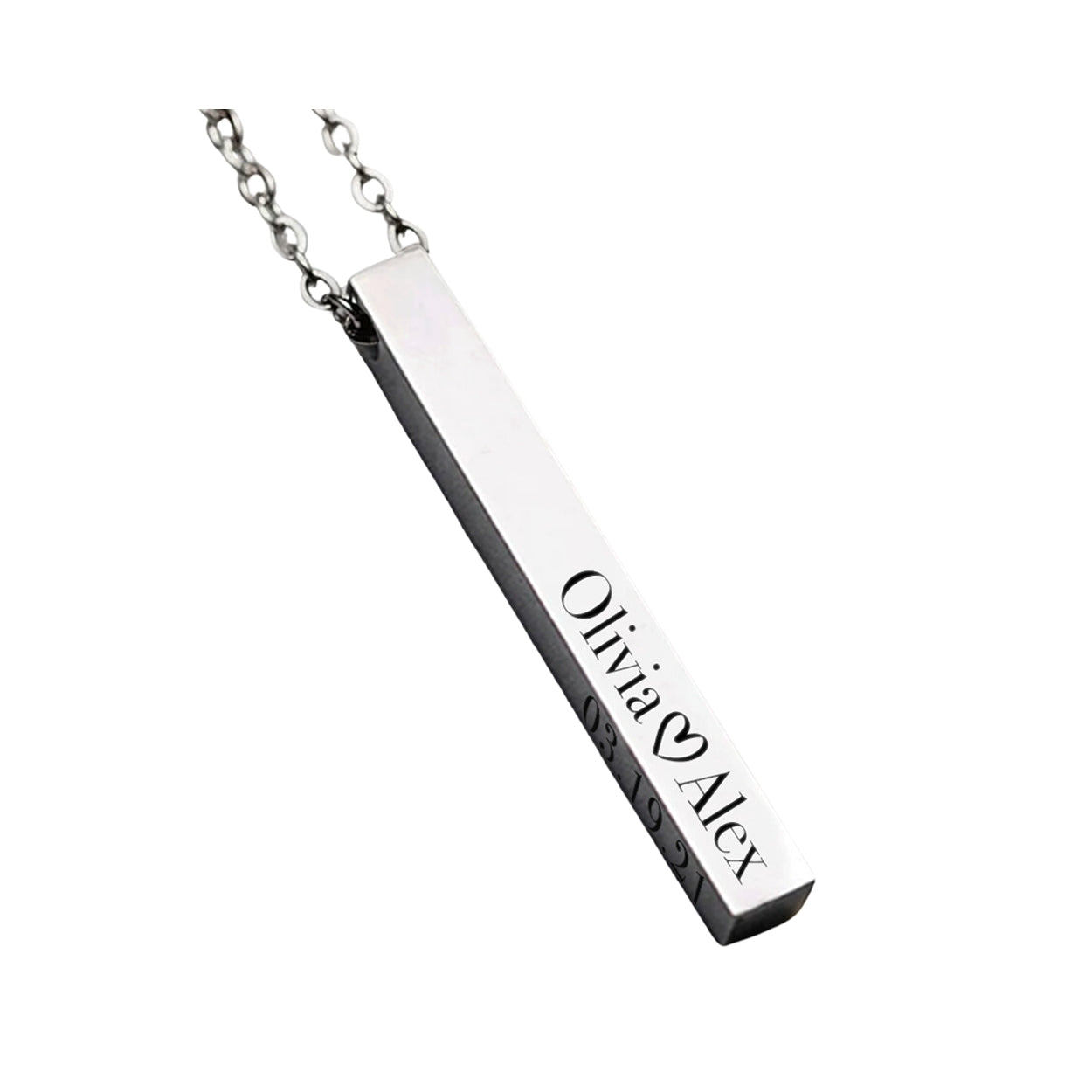 Personalized Bar Engraved Necklace Pendant and Chain