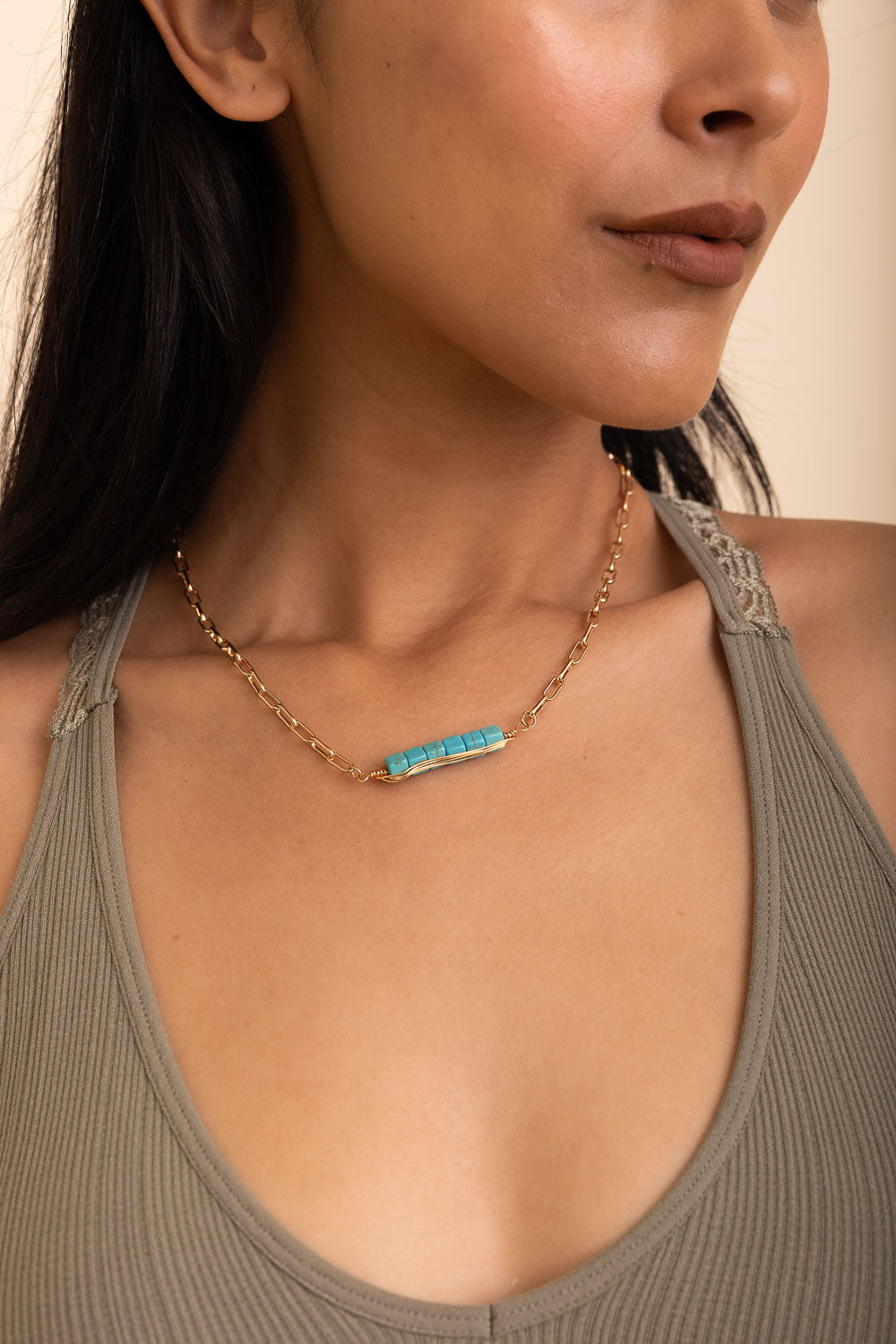 Stacked Turquoise Gold Chain Necklace