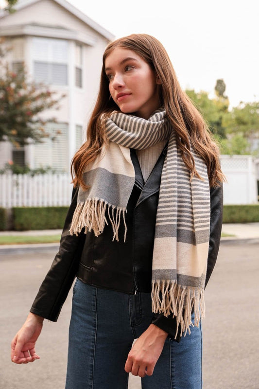 Striped Woven Tassel Scarf