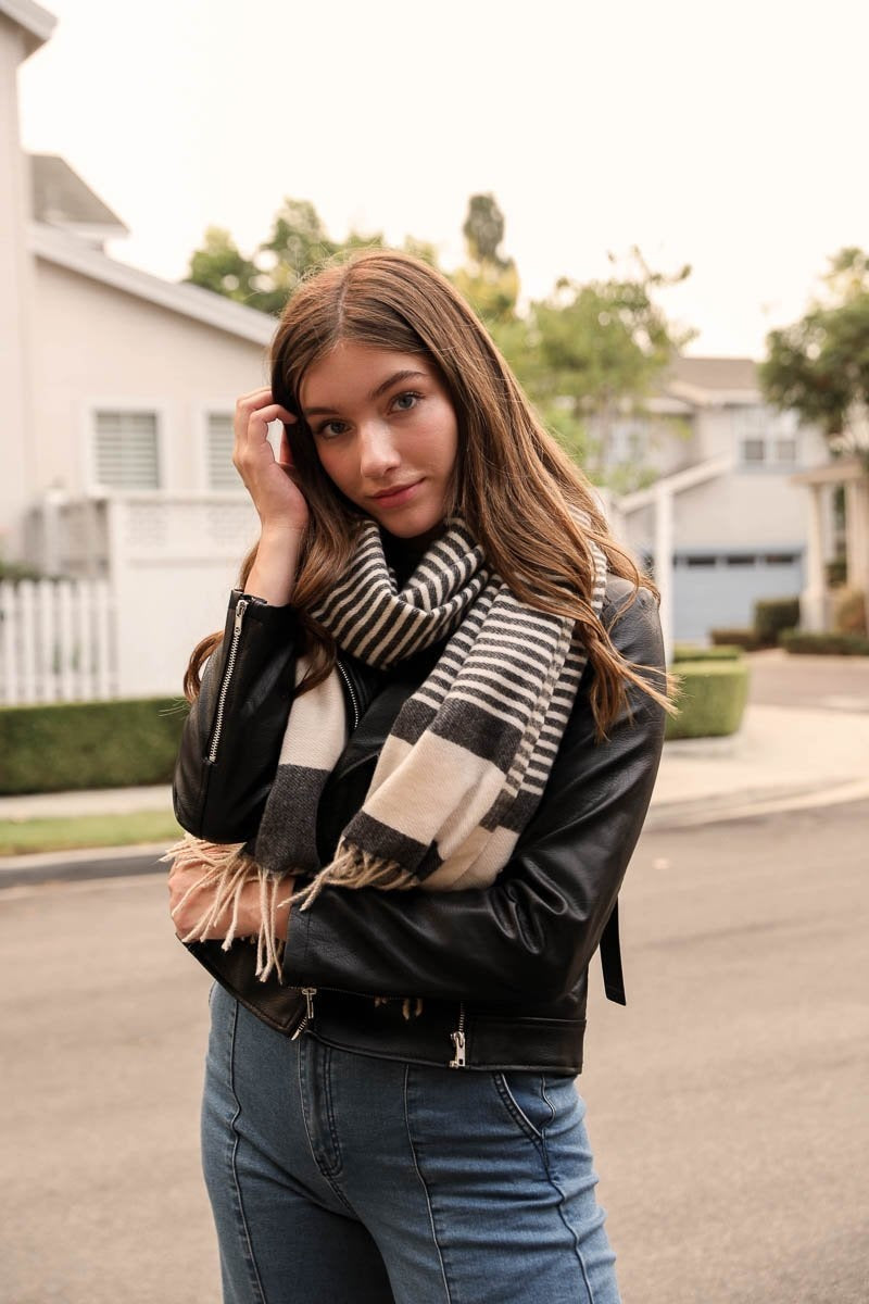 Striped Woven Tassel Scarf