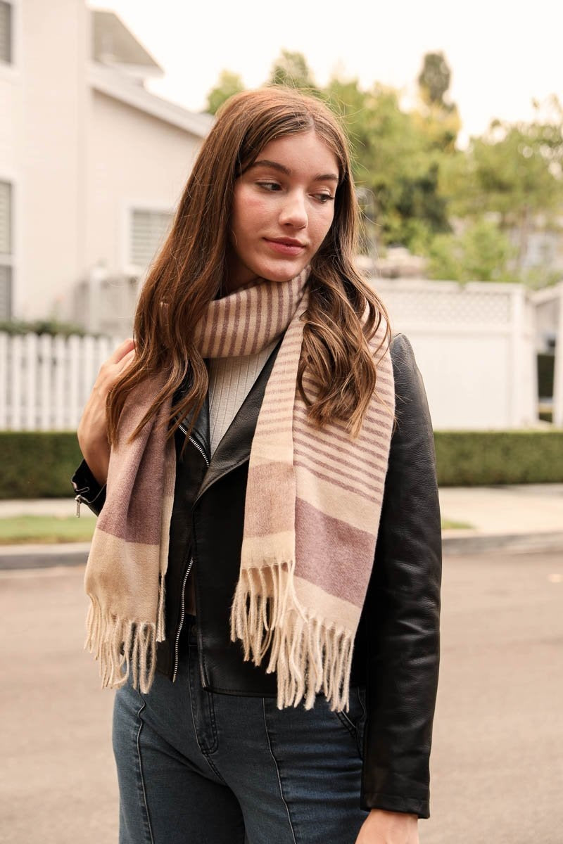 Striped Woven Tassel Scarf