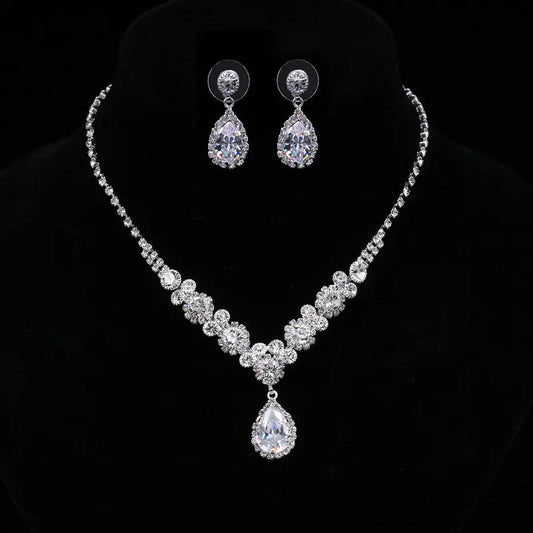 Luxury Zirconia Waterdrop Necklace and Earrings Jewelry Set