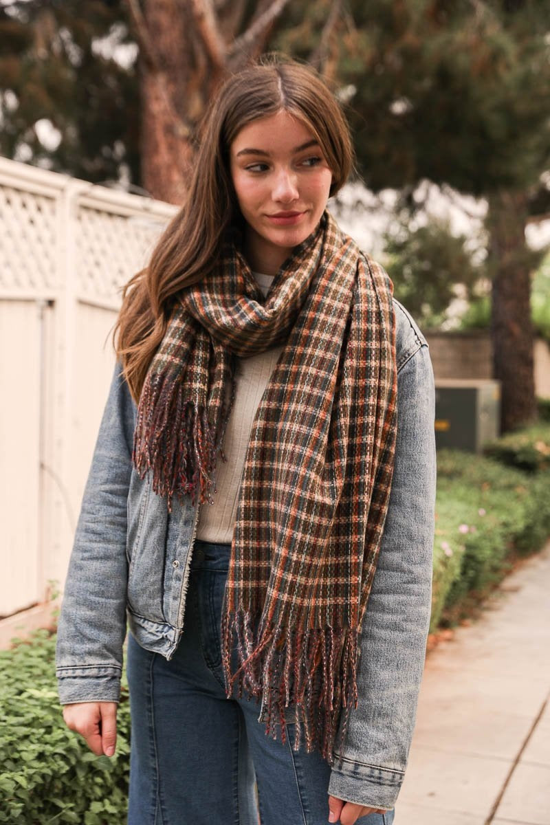 Tartan Woven Tassel Scarf