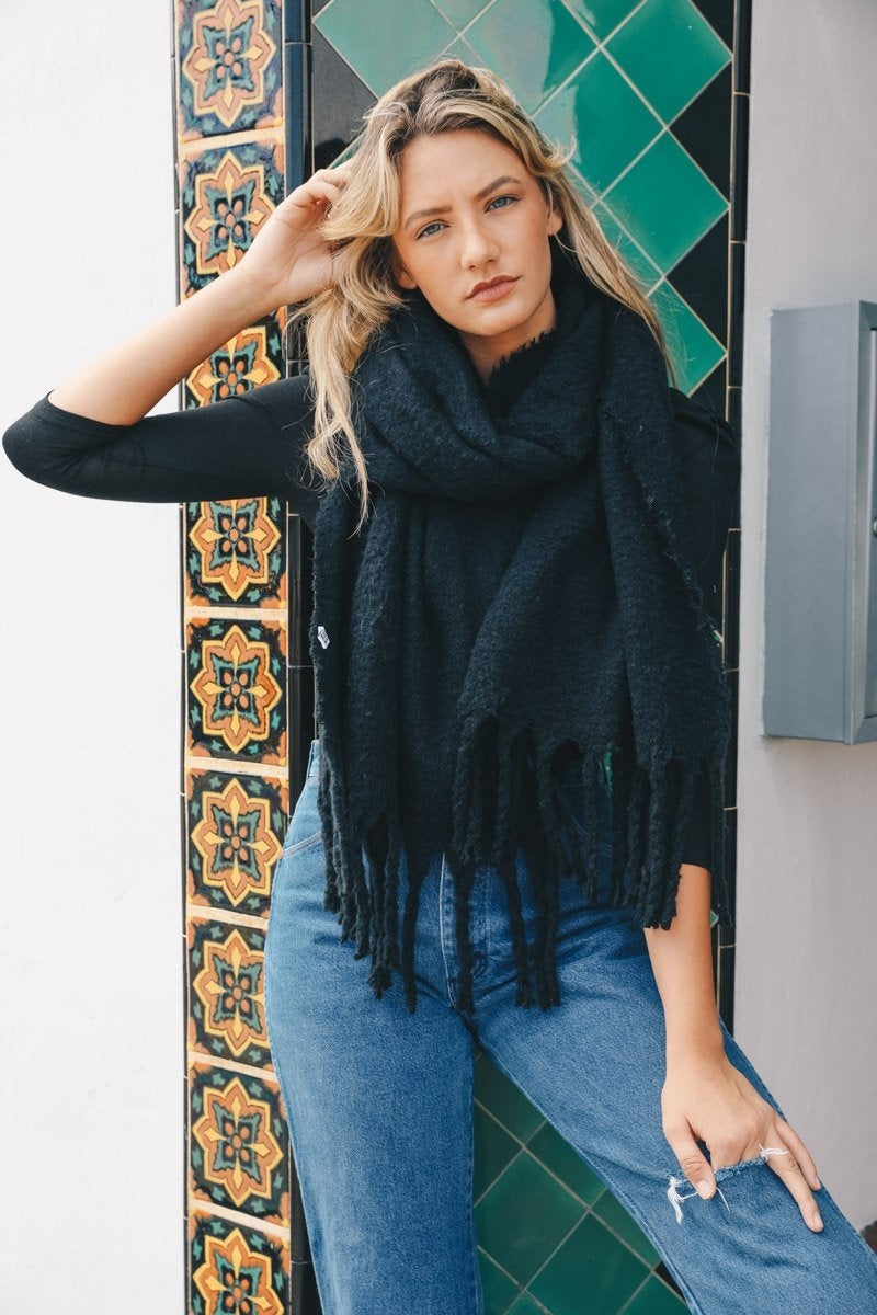 Tassel Trim Blanket Scarf