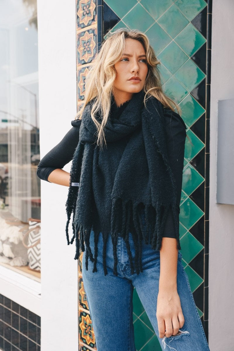 Tassel Trim Blanket Scarf