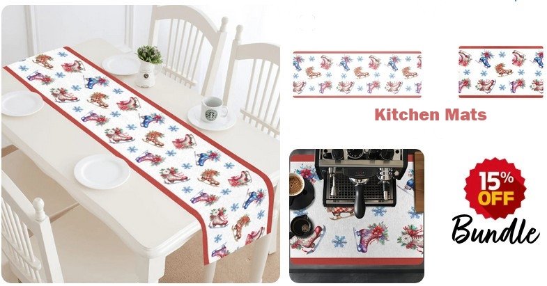 Christmas Skates Kitchen Mats Mix & Match Bundle