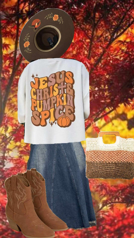 Pumpkin Spice & Jesus Christ Denim Skirt Mix & Match Bundle