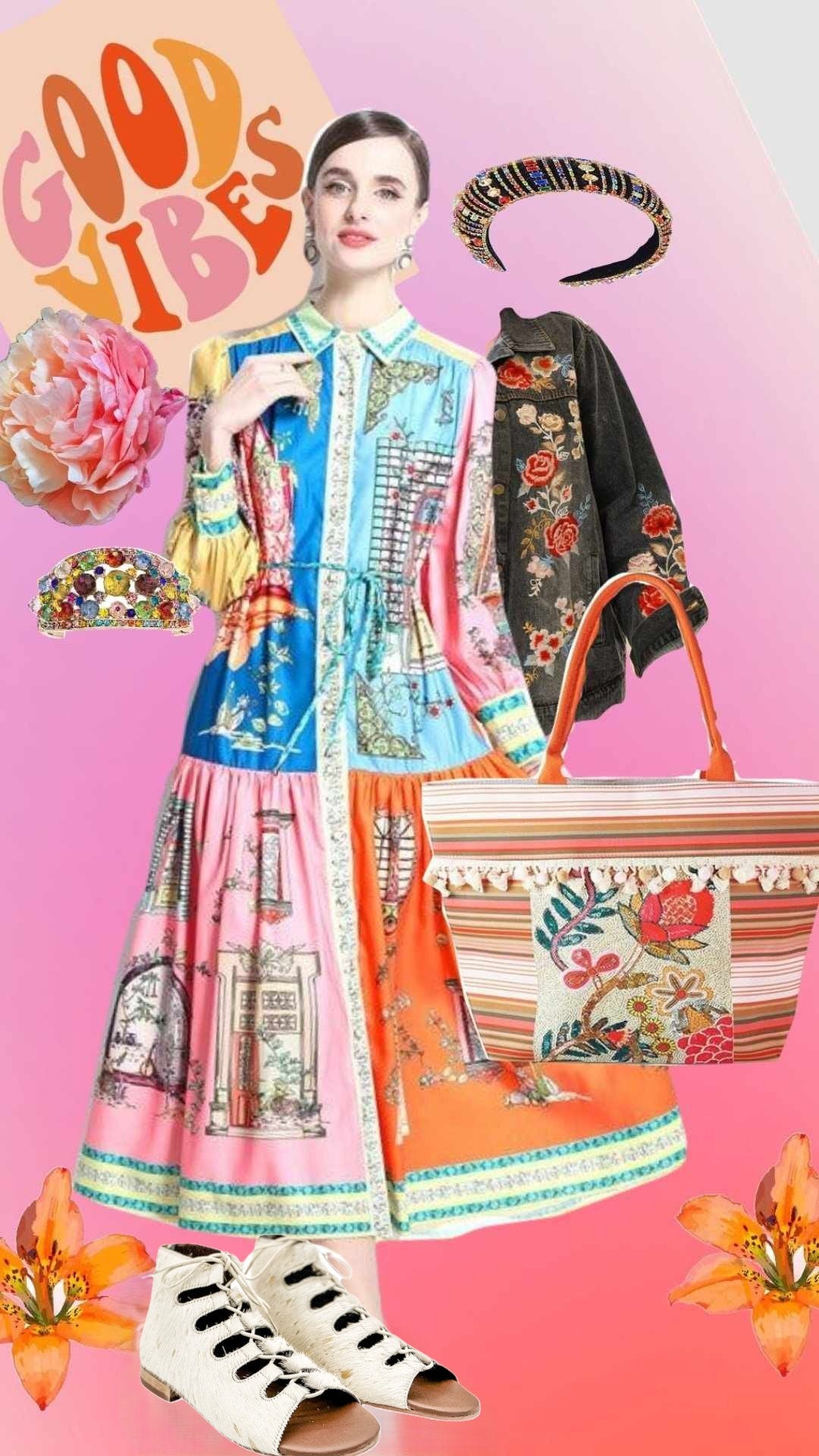 Good Vibes Mix & Match Vintage Boho Dress Outfit