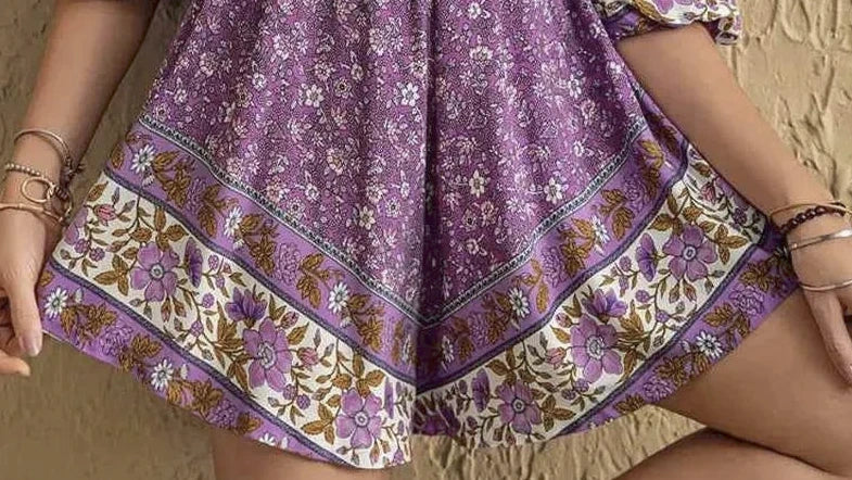Women's Purple Tied Front Cutout Printed Romper