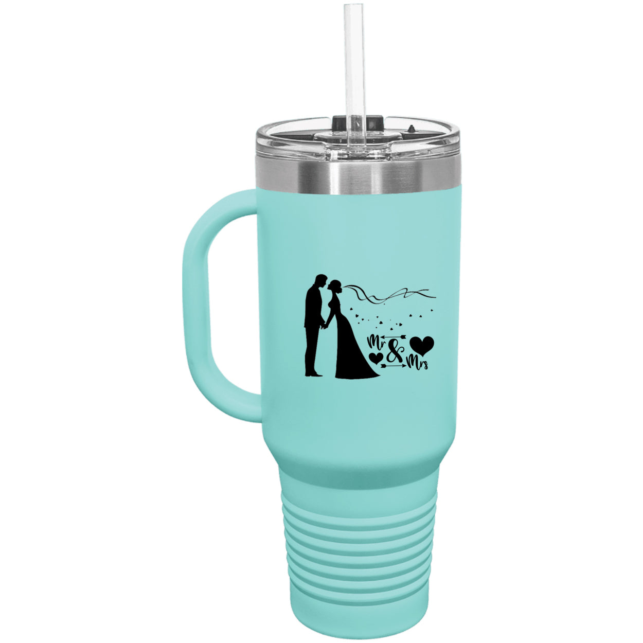 Bride and Groom Mr & Mrs Wedding Polar Camel 40 oz. Travel Mug with Handle & Straw