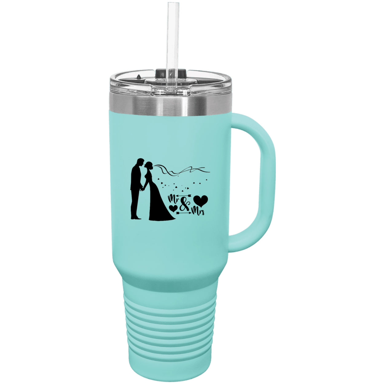 Bride and Groom Mr & Mrs Wedding Polar Camel 40 oz. Travel Mug with Handle & Straw