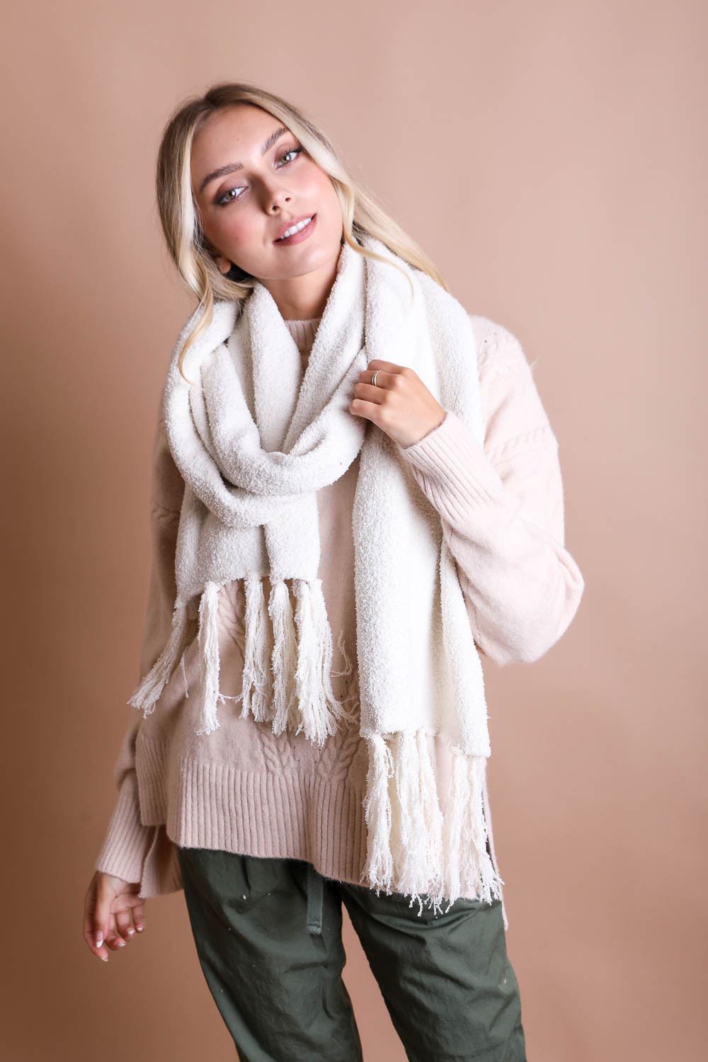 Ultra-Soft Boucle Tassel Scarf