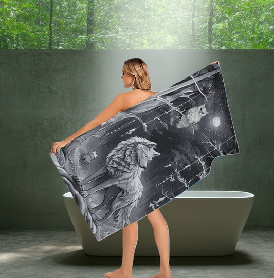 Ethereal Wolf in the Moonlight Bath Towel - 61.4" x 30.3"