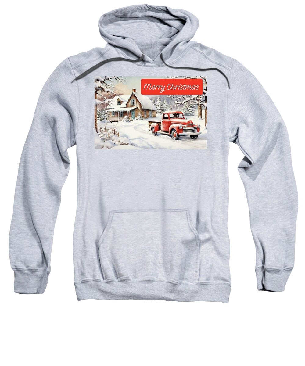 Vintage Christmas Scene with Red Truck Sweatshirt