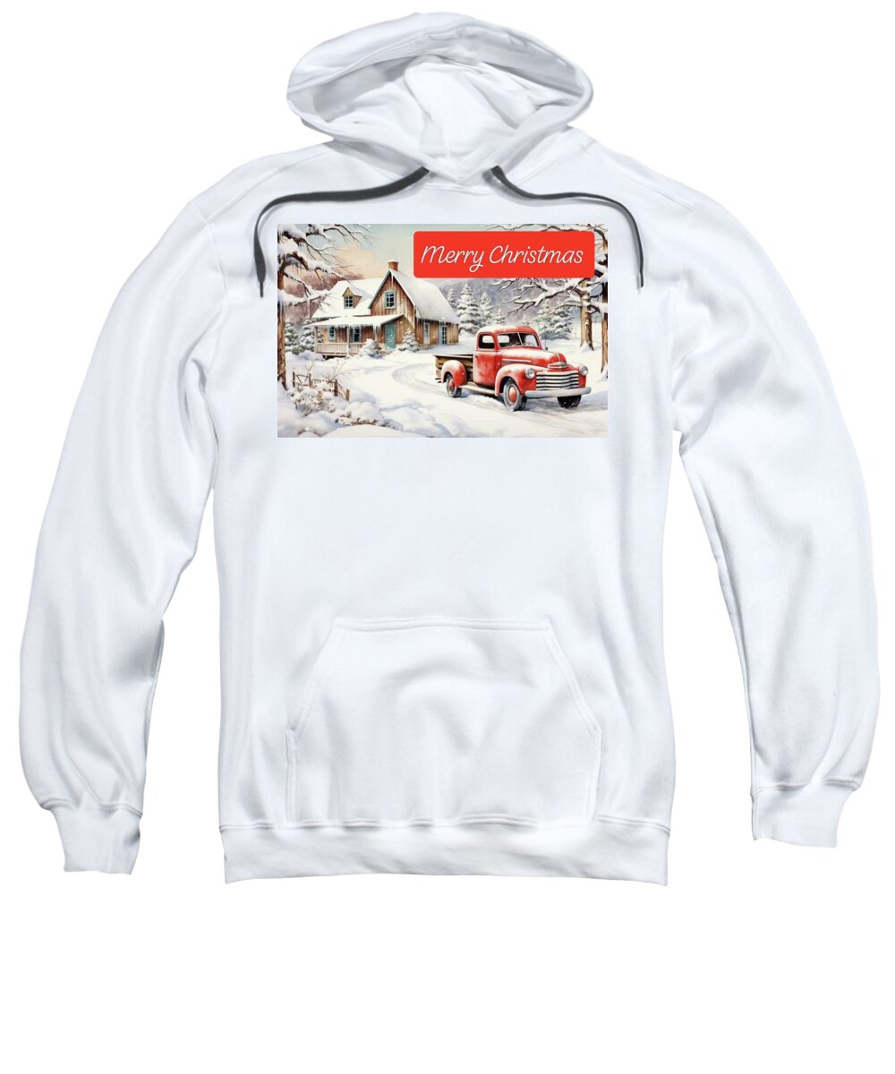 Vintage Christmas Scene with Red Truck Sweatshirt