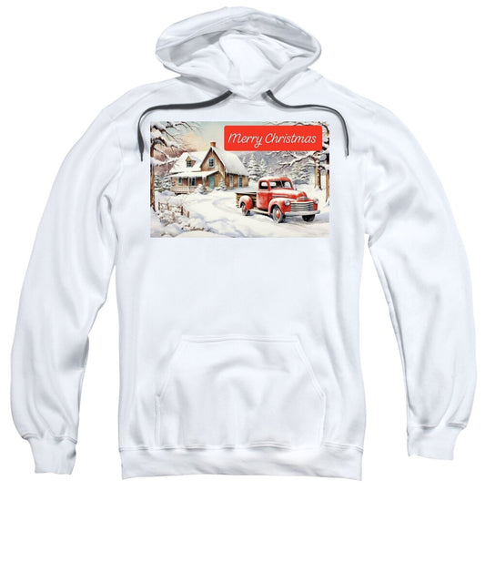 Vintage Christmas Scene with Red Truck Sweatshirt
