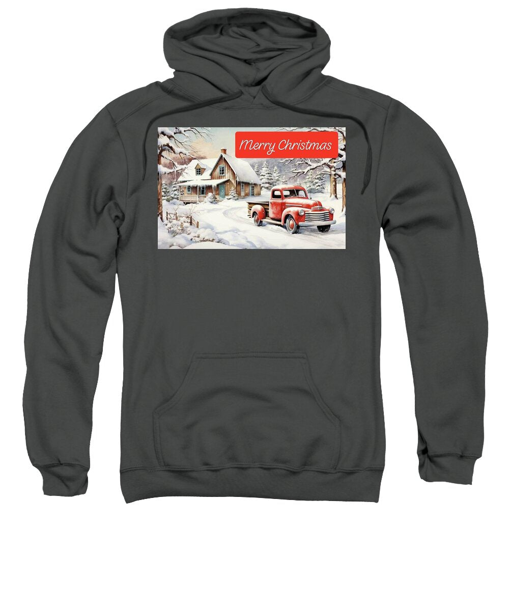 Vintage Christmas Scene with Red Truck Sweatshirt