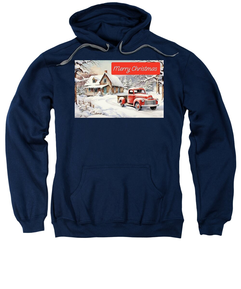 Vintage Christmas Scene with Red Truck Sweatshirt