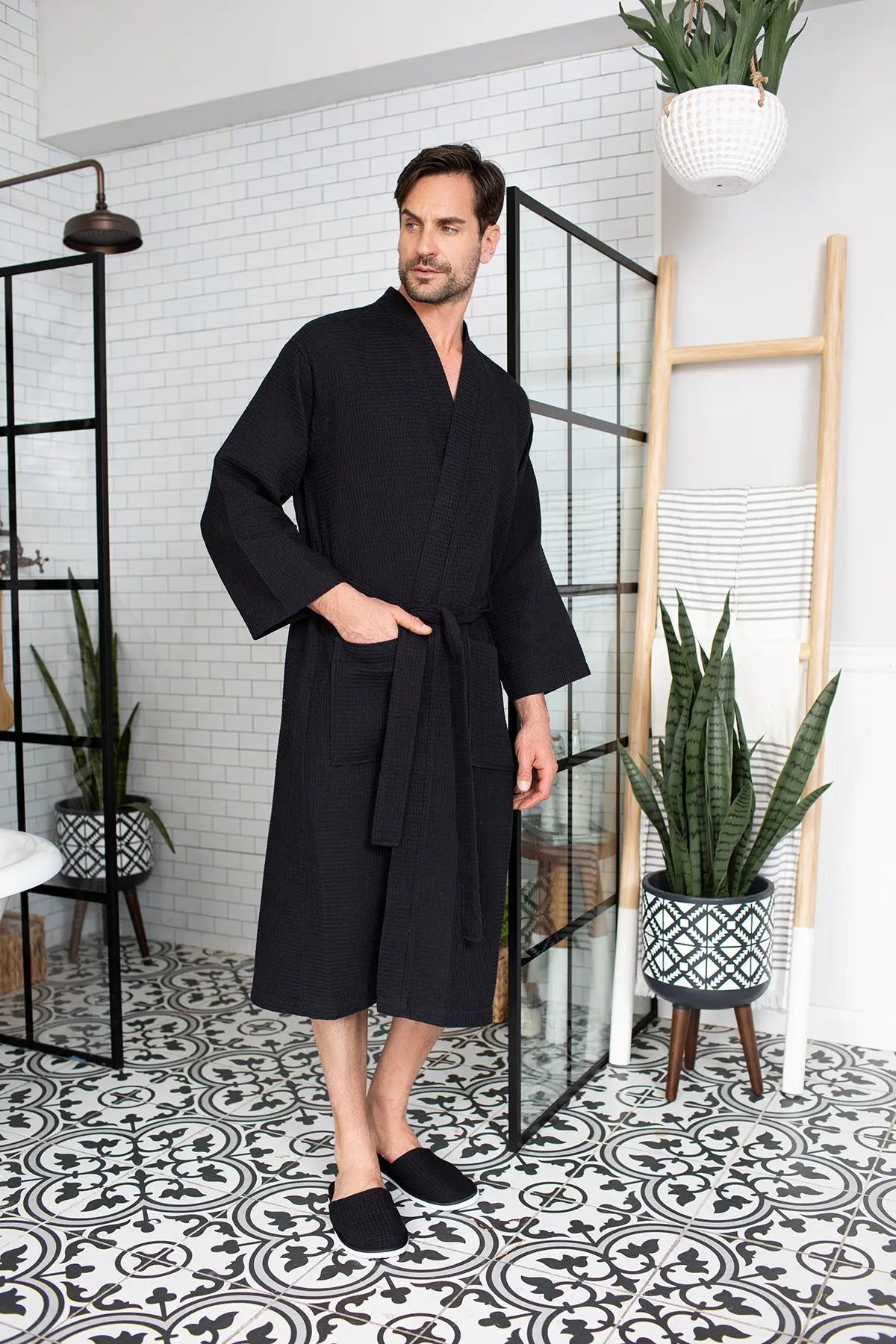 Waffle Spa Bathrobe for Men -  Absorbent, Lightweight