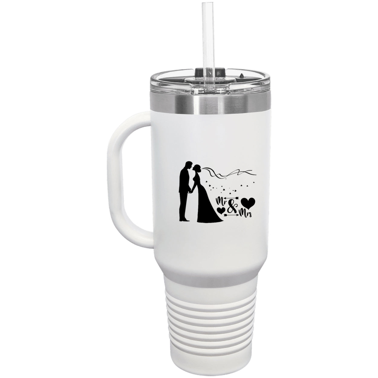 Bride and Groom Mr & Mrs Wedding Polar Camel 40 oz. Travel Mug with Handle & Straw