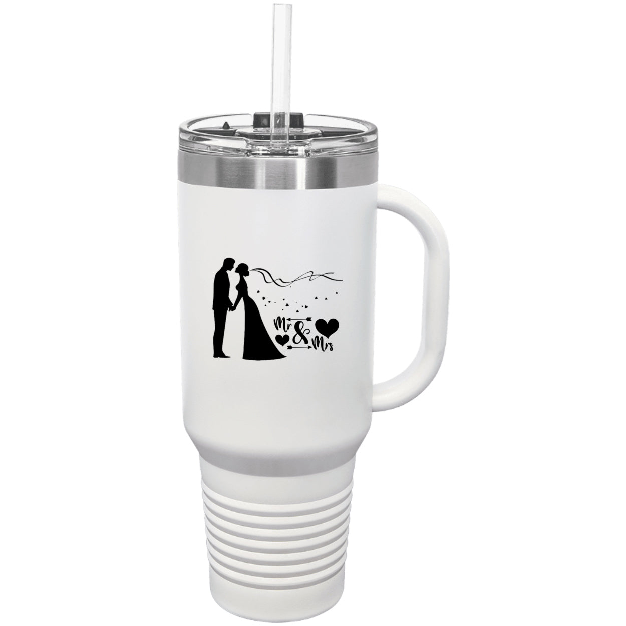 Bride and Groom Mr & Mrs Wedding Polar Camel 40 oz. Travel Mug with Handle & Straw