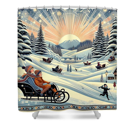 Winter Wonderland Sledding Adventure Shower Curtain