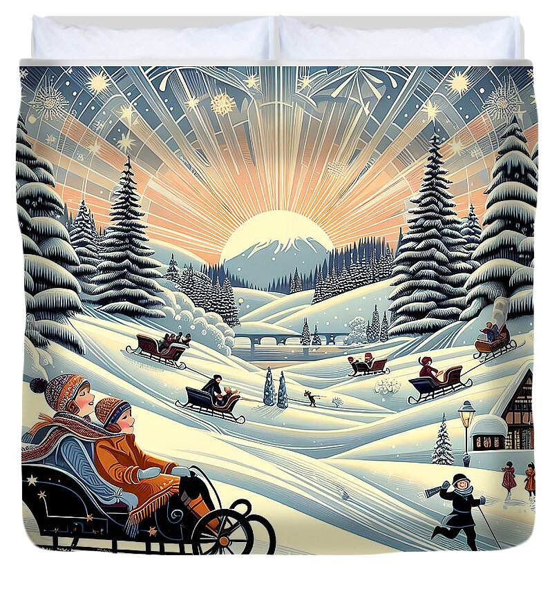 Winter Wonderland Sledding Adventure - Duvet Cover