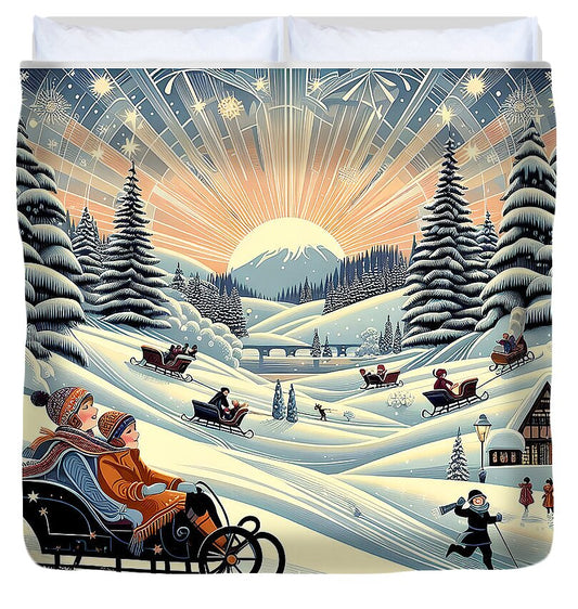 Winter Wonderland Sledding Adventure - Duvet Cover